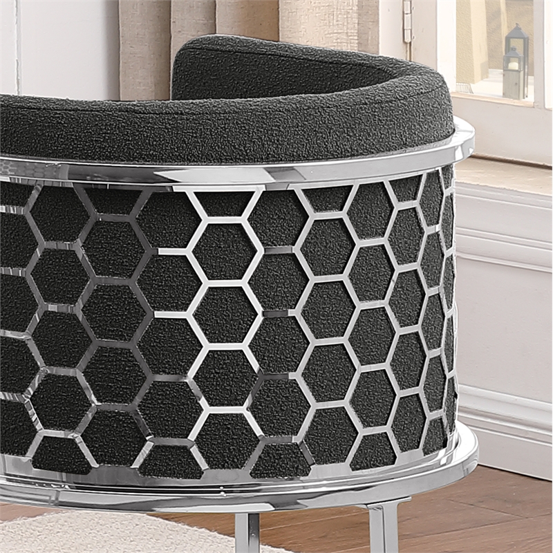 Best Quality Furniture Single Barstool in Black Teddy Fabric and Chrome Base