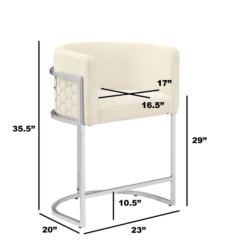 Best Quality Furniture Single Barstool in Cream Teddy Fabric and Chrome Base