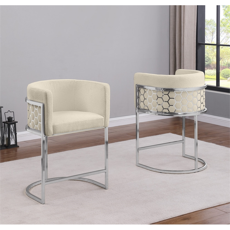 Best Quality Furniture Single Barstool in Cream Teddy Fabric and Chrome Base
