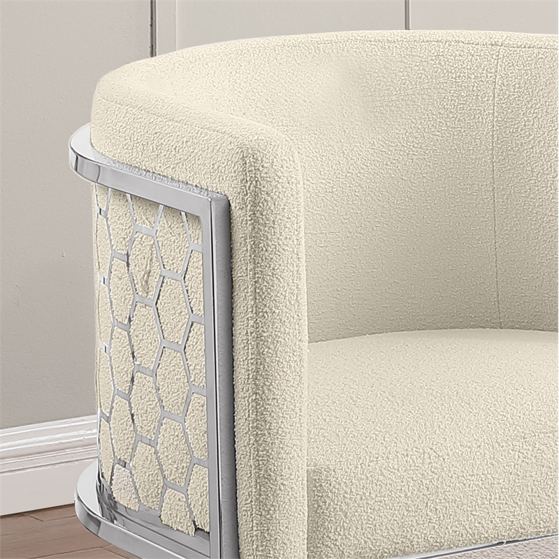 Best Quality Furniture Single Barstool in Cream Teddy Fabric and Chrome Base
