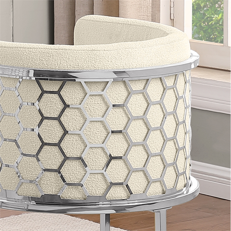 Best Quality Furniture Single Barstool in Cream Teddy Fabric and Chrome Base