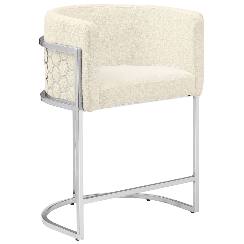 Best Quality Furniture Single Barstool in Cream Teddy Fabric and Chrome Base