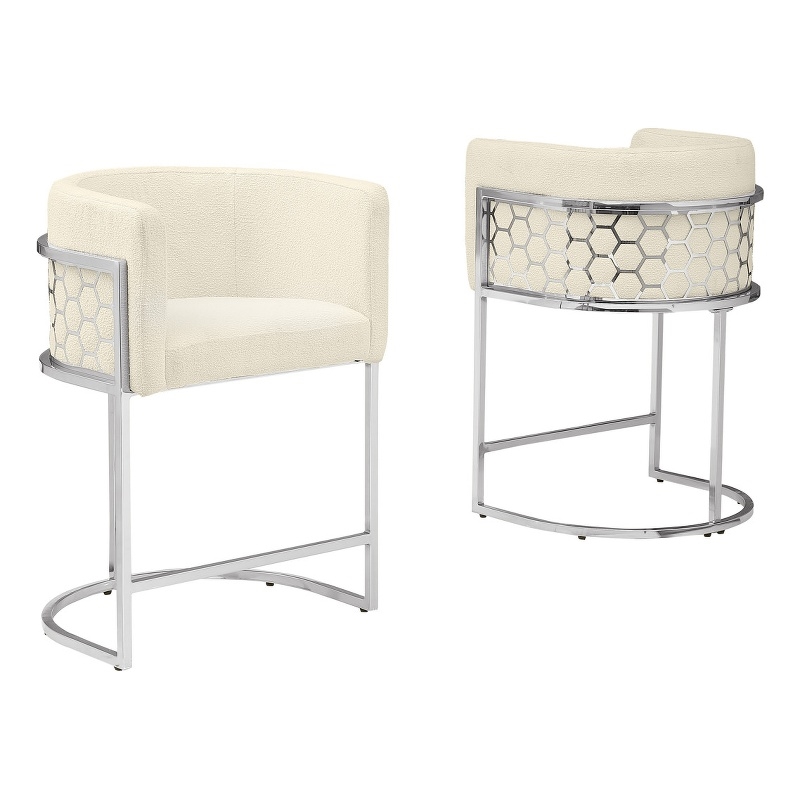 Best Quality Furniture Single Barstool in Cream Teddy Fabric and Chrome Base