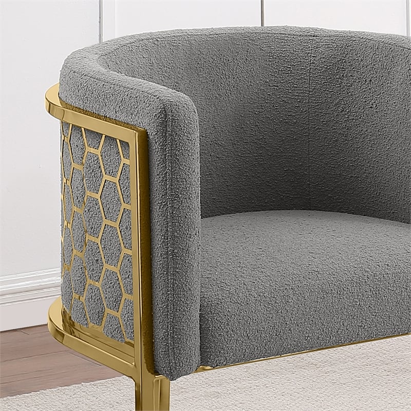 Best Quality Furniture Single Barstool in Gray Teddy Fabric and Chrome Base