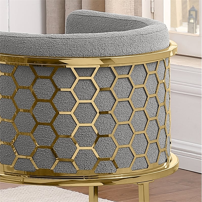 Best Quality Furniture Single Barstool in Gray Teddy Fabric and Chrome Base