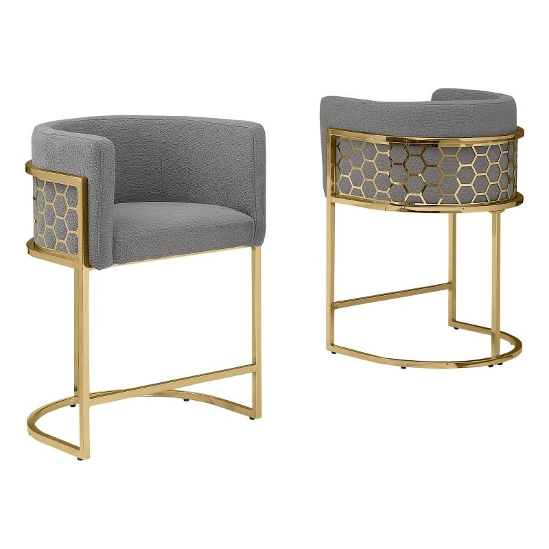 Best Quality Furniture Single Barstool in Gray Teddy Fabric and Chrome Base