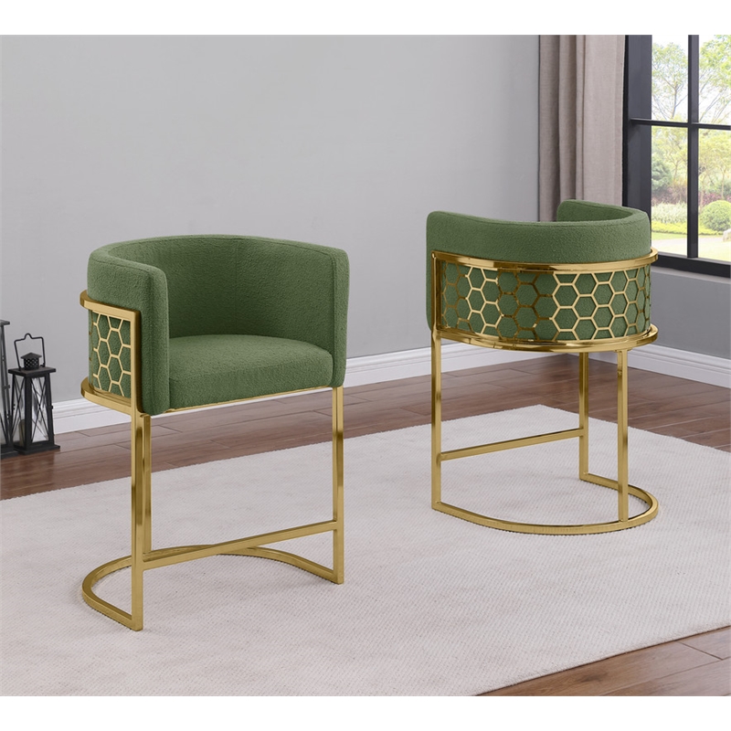Best Quality Furniture Single Barstool in Green Teddy Fabric and Chrome Base