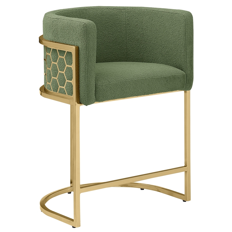 Best Quality Furniture Single Barstool in Green Teddy Fabric and Chrome Base