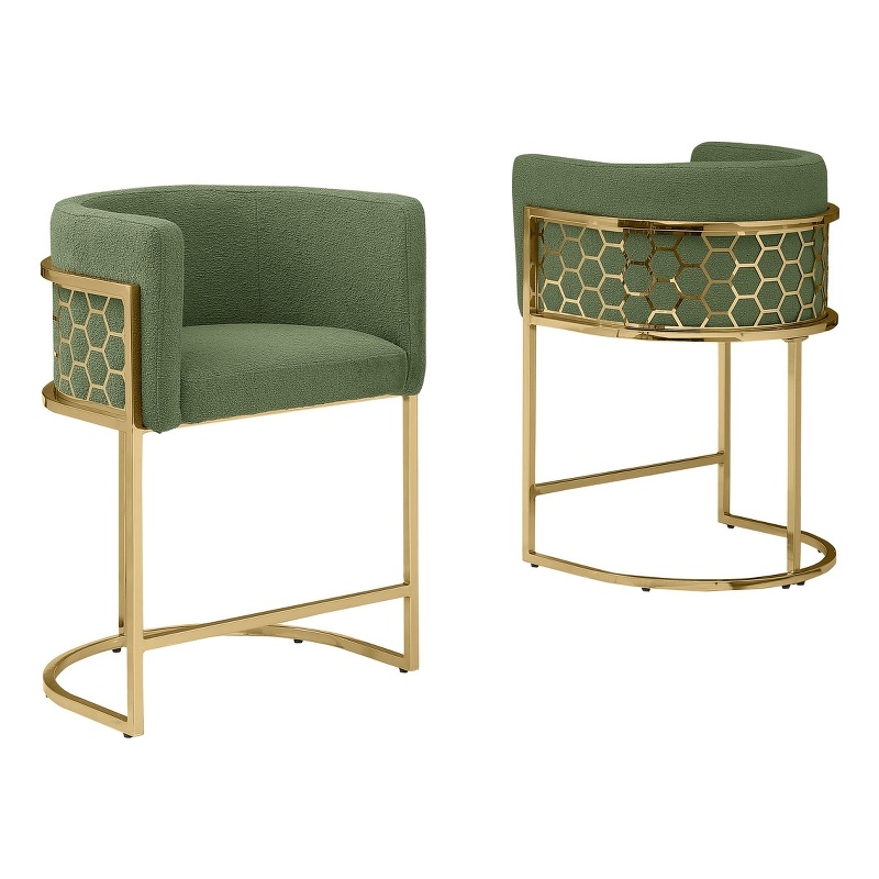 Best Quality Furniture Single Barstool in Green Teddy Fabric and Chrome Base