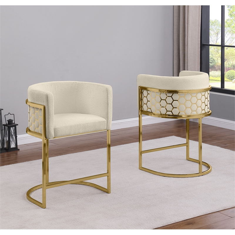 Best Quality Furniture Single Barstool in Cream Teddy Fabric and Chrome Base
