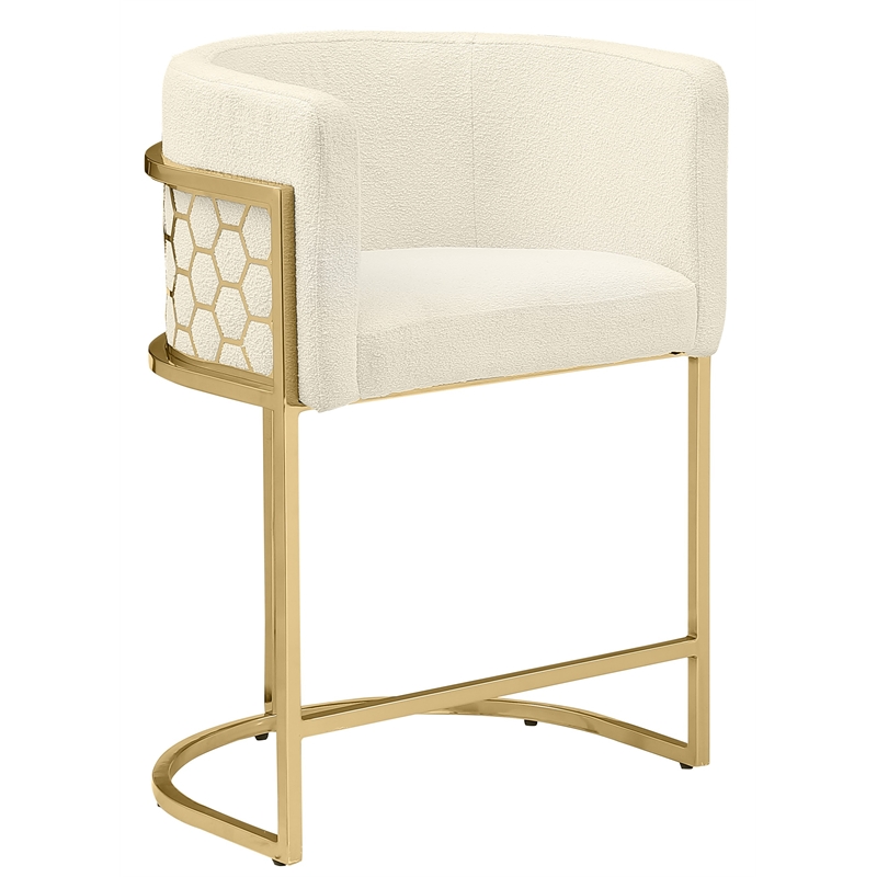 Best Quality Furniture Single Barstool in Cream Teddy Fabric and Chrome Base