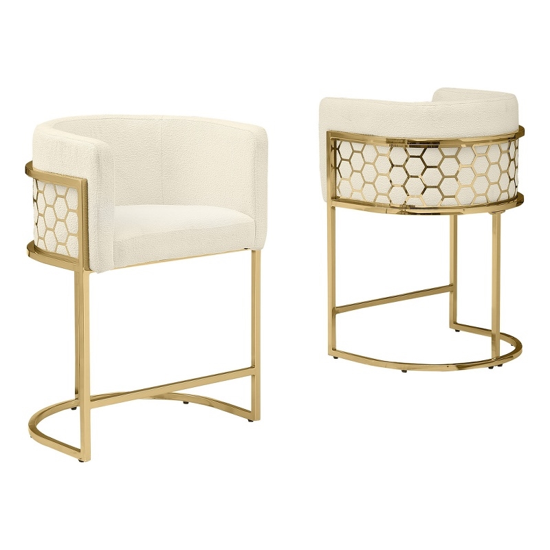 Best Quality Furniture Single Barstool in Cream Teddy Fabric and Chrome Base