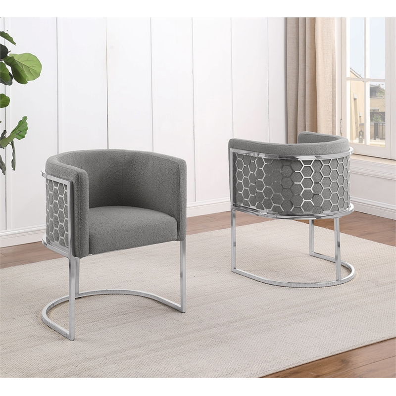 Best Quality Furniture Set of 2 Chairs in Gray Teddy Fabric and Chrome Base