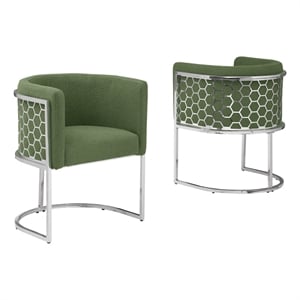 Best Quality Furniture Set of 2 Chairs in Green Teddy Fabric and Chrome Base