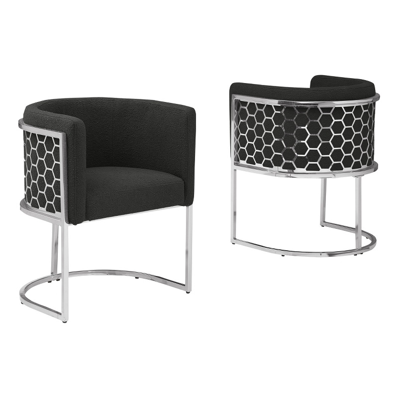 Best Quality Furniture Set of 2 Chairs in Black Teddy Fabric and Chrome Base