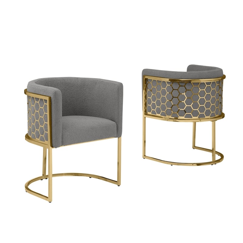Best Quality Furniture Set of 2 Chairs in Gray Teddy Fabric and Chrome Base