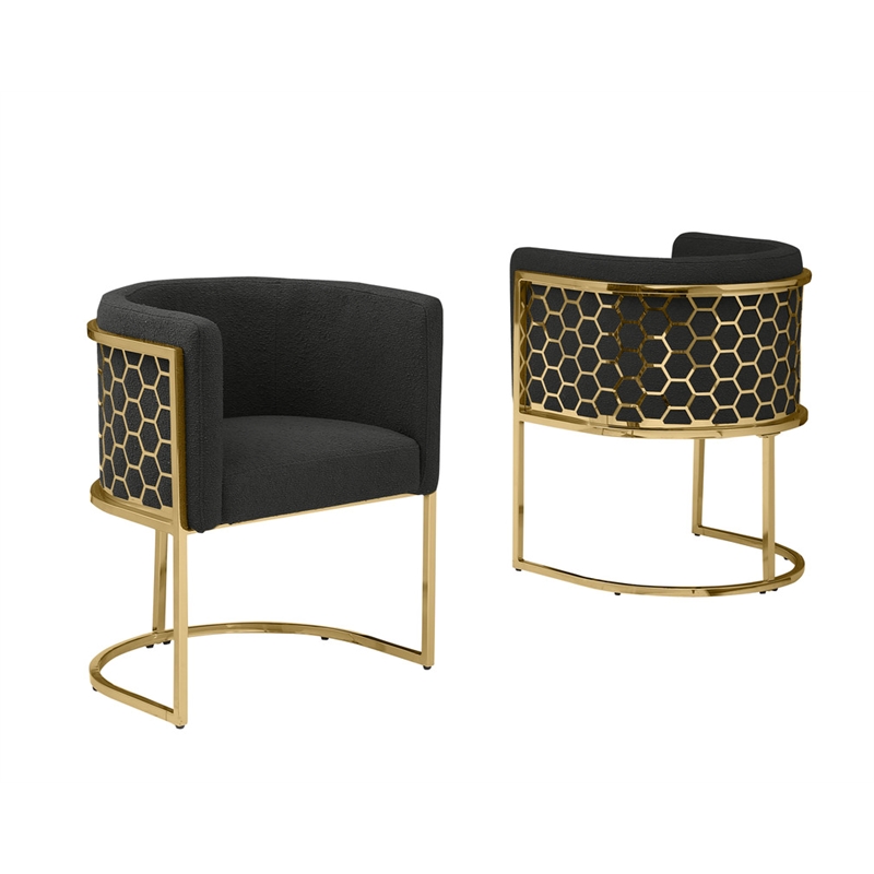 Best Quality Furniture Set of 2 Chairs in Black Teddy Fabric and Chrome Base