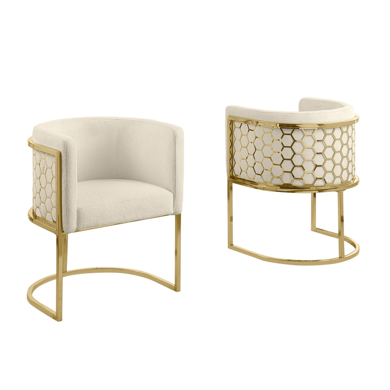 Best Quality Furniture Set of 2 Chairs in Cream Teddy Fabric and Chrome Base