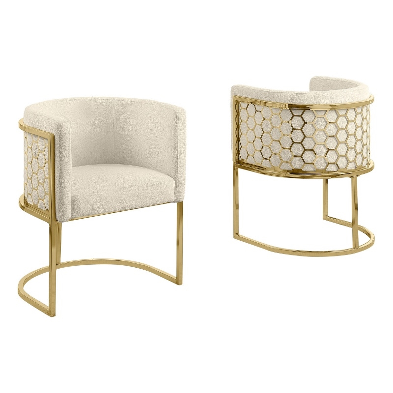 Best Quality Furniture Set of 2 Chairs in Cream Teddy Fabric and Chrome Base