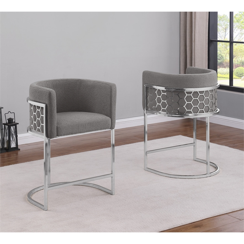 Best Quality Furniture Set of 2 Counterheight Chairs in Gray Teddy Fabric