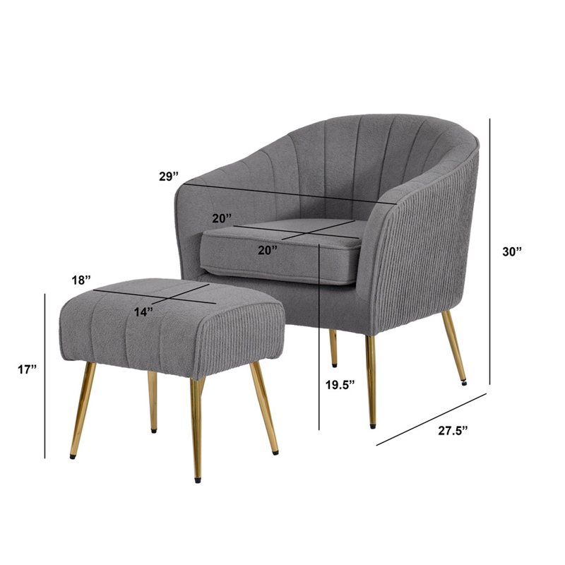 Best Quality Furniture 2pc Barrel Chair & Ottoman Set with Gray Boucle Fabric