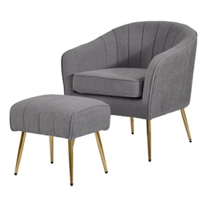 Best Quality Furniture 2pc Barrel Chair & Ottoman Set with Gray Boucle Fabric