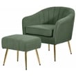 Best Quality Furniture 2pc Barrel Chair & Ottoman Set with Green Boucle Fabric