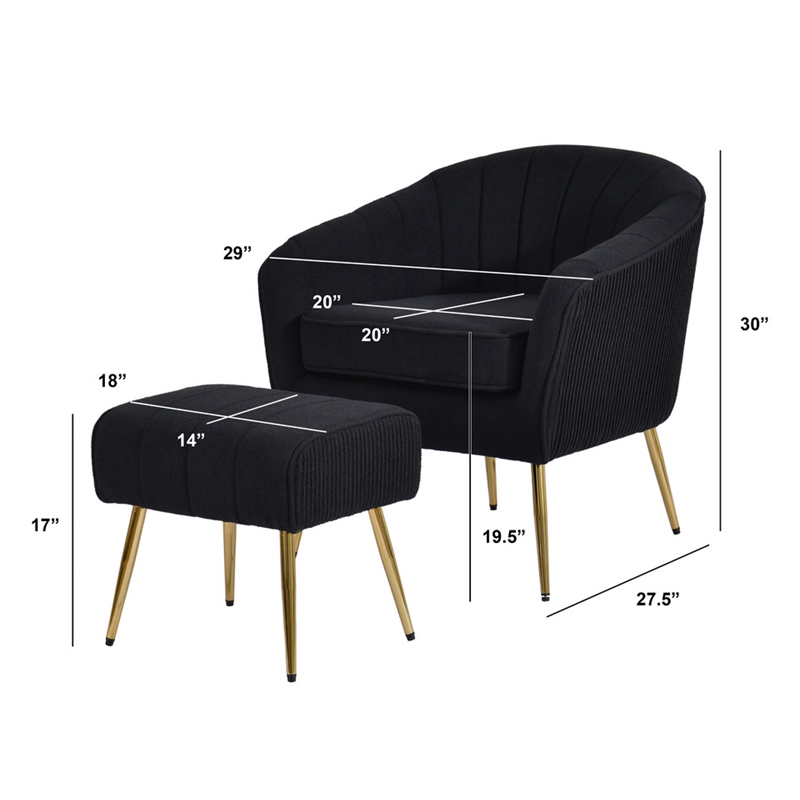 Best Quality Furniture 2pc Barrel Chair & Ottoman Set with Black Boucle Fabric