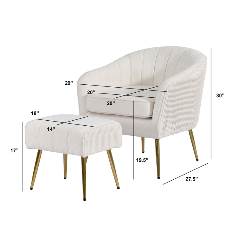 Best Quality Furniture 2pc Barrel Chair & Ottoman Set with Beige Boucle Fabric