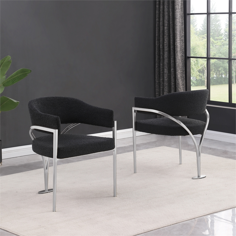 Best Quality Furniture Set of 2 Dining Side Chairs in Black Boucle Fabric