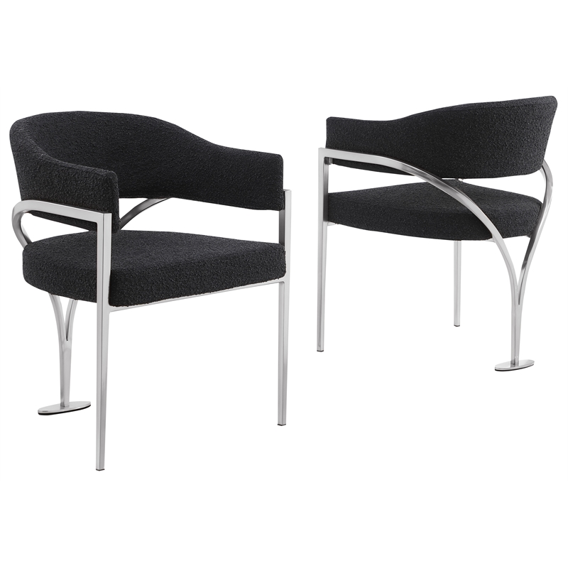 Best Quality Furniture Set of 2 Dining Side Chairs in Black Boucle Fabric