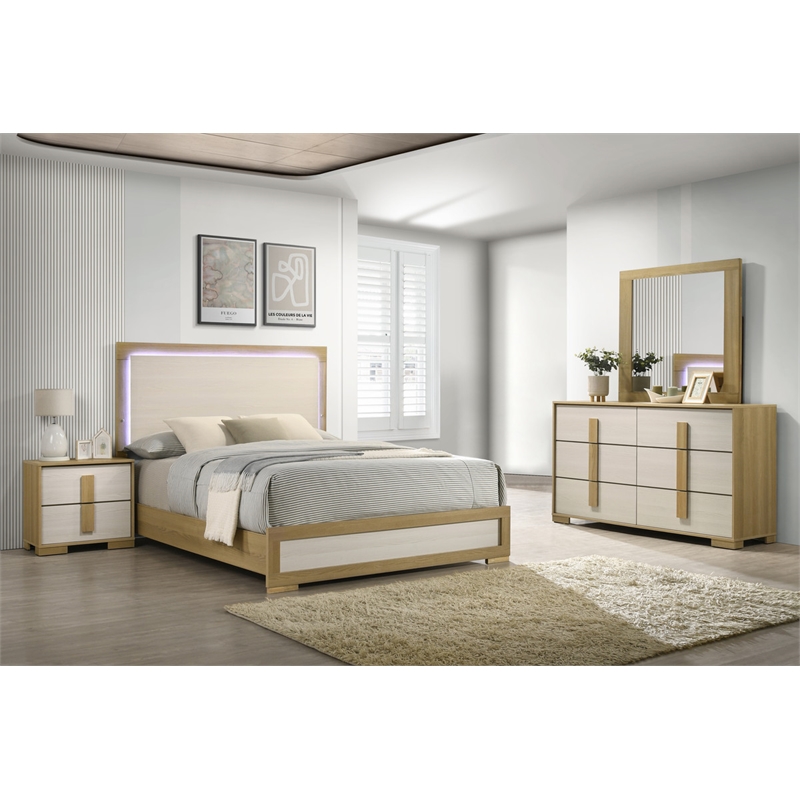 Best Quality Furniture Natural Wood King Bedroom Set with LED Headboard