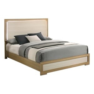 Best Quality Furniture Natural Wood Queen Panel Bed with LED Headboard