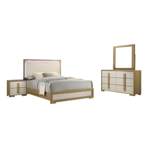 Best Quality Furniture Natural Wood Queen Bedroom Set with LED Headboard