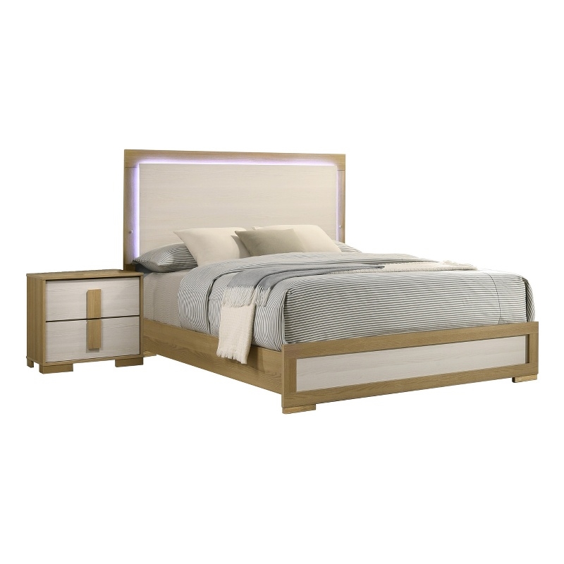 Best Quality Furniture Natural Wood Queen Bedroom Set with LED Headboard