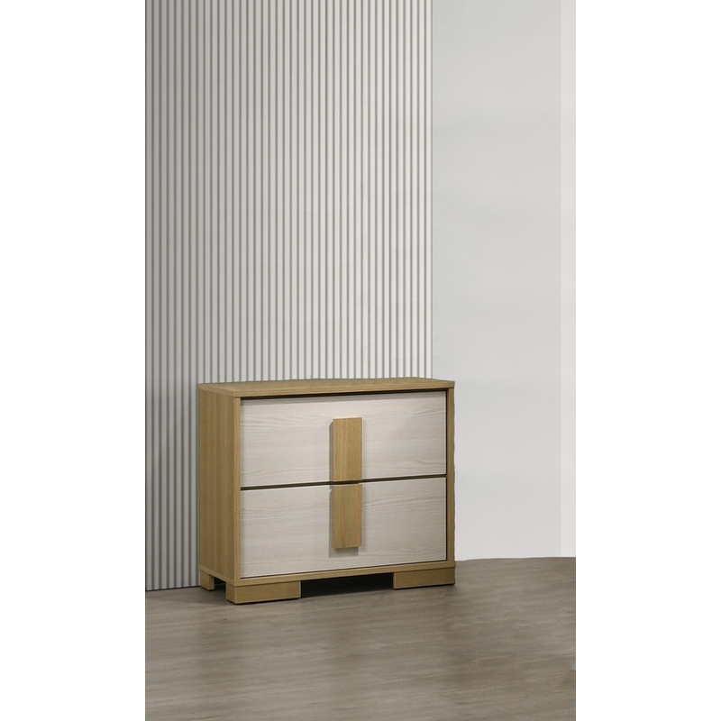 Best Quality Furniture Natural Wood Colored 2 Drawer Nightstand w White Panels