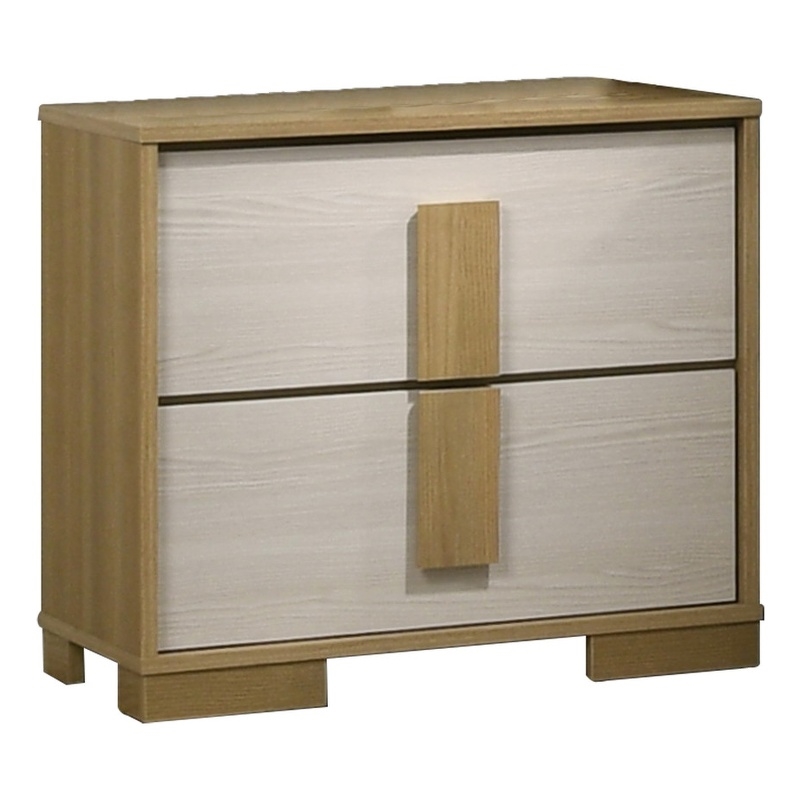 Best Quality Furniture Natural Wood Colored 2 Drawer Nightstand w White Panels