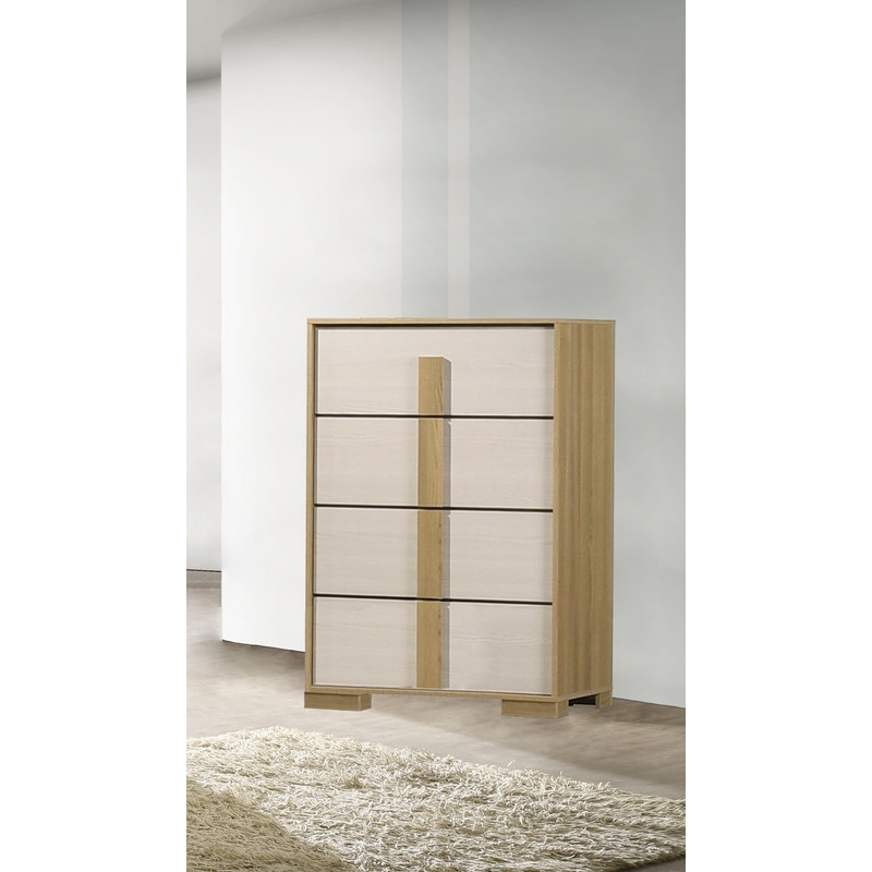 Best Quality Furniture Natural Wood Colored 4 Drawer Chest w White Panels