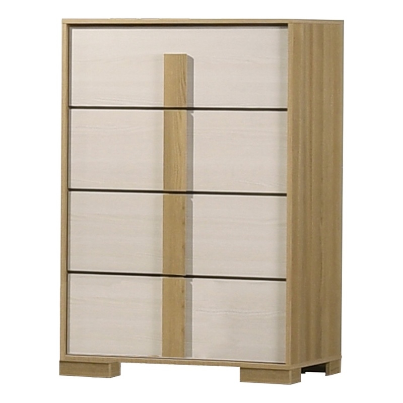 Best Quality Furniture Natural Wood Colored 4 Drawer Chest w White Panels