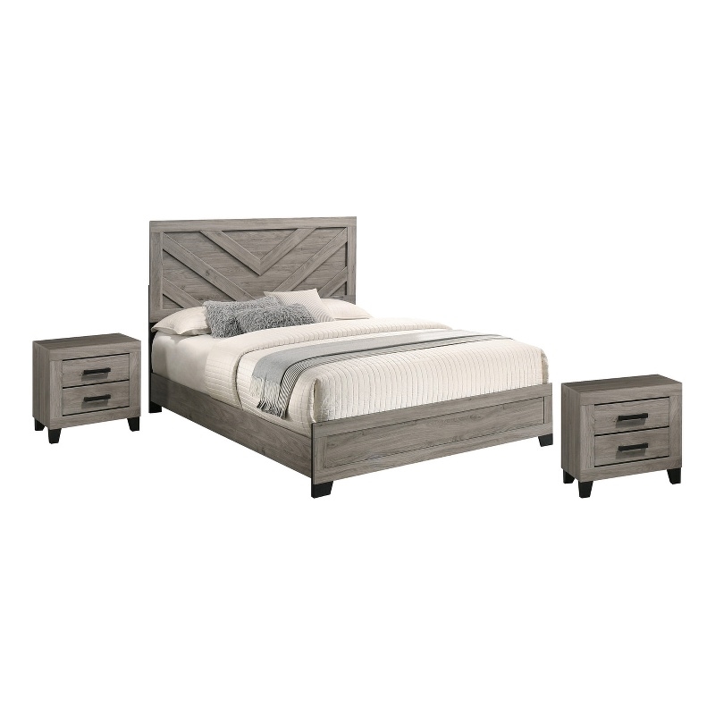 Best Quality Furniture Light Gray Wood 3 Pc Bedroom Set with Full Panel Bed