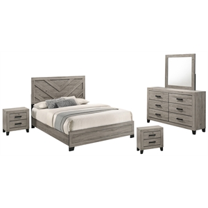 Best Quality Furniture Light Gray Wood 5 Pc Bedroom Set with Full Panel Bed