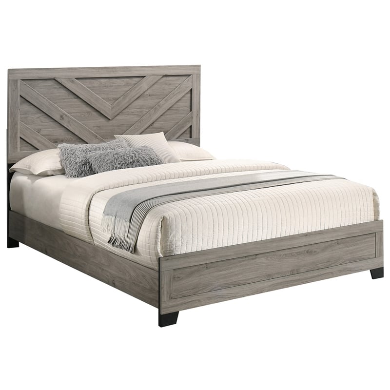 Best Quality Furniture Light Gray Wood 6 Pc Bedroom Set with Full Panel Bed