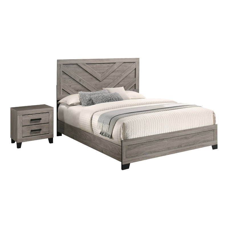 Best Quality Furniture Light Gray Wood 2 Pc Bedroom Set with Queen Panel Bed