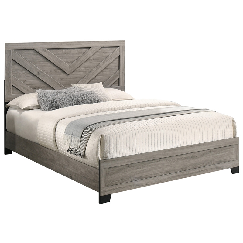 Best Quality Furniture Light Gray Wood 5 Pc Bedroom Set with Queen Panel Bed