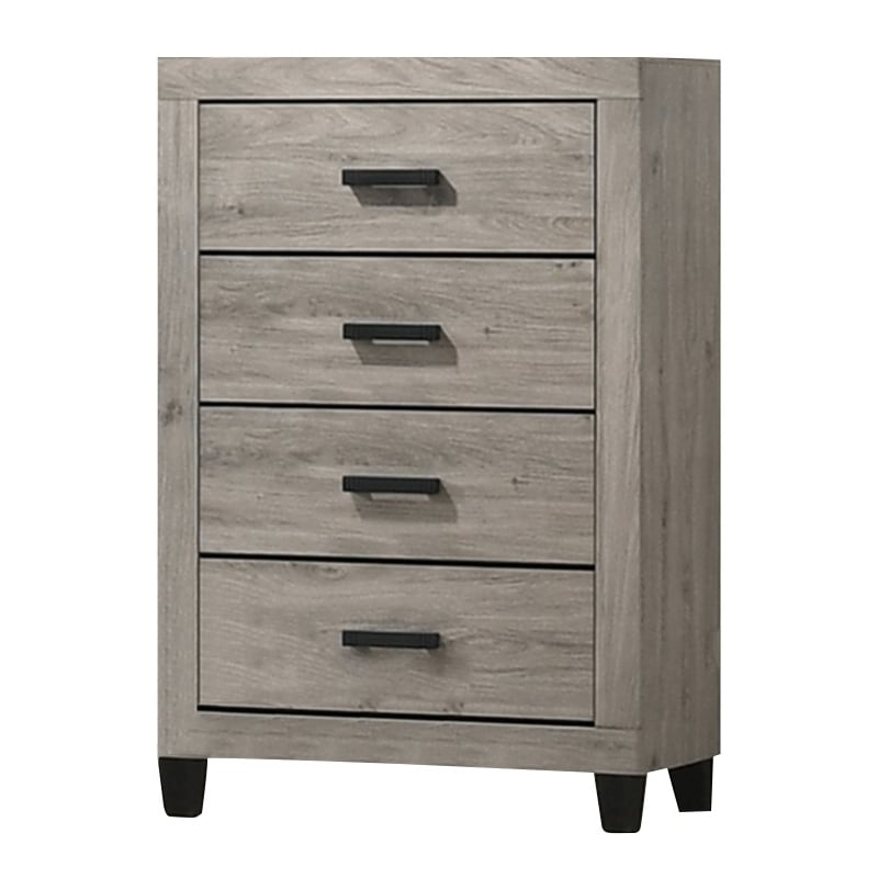 Best Quality Furniture Light Gray Wood 5 Pc Bedroom Set with Queen Panel Bed