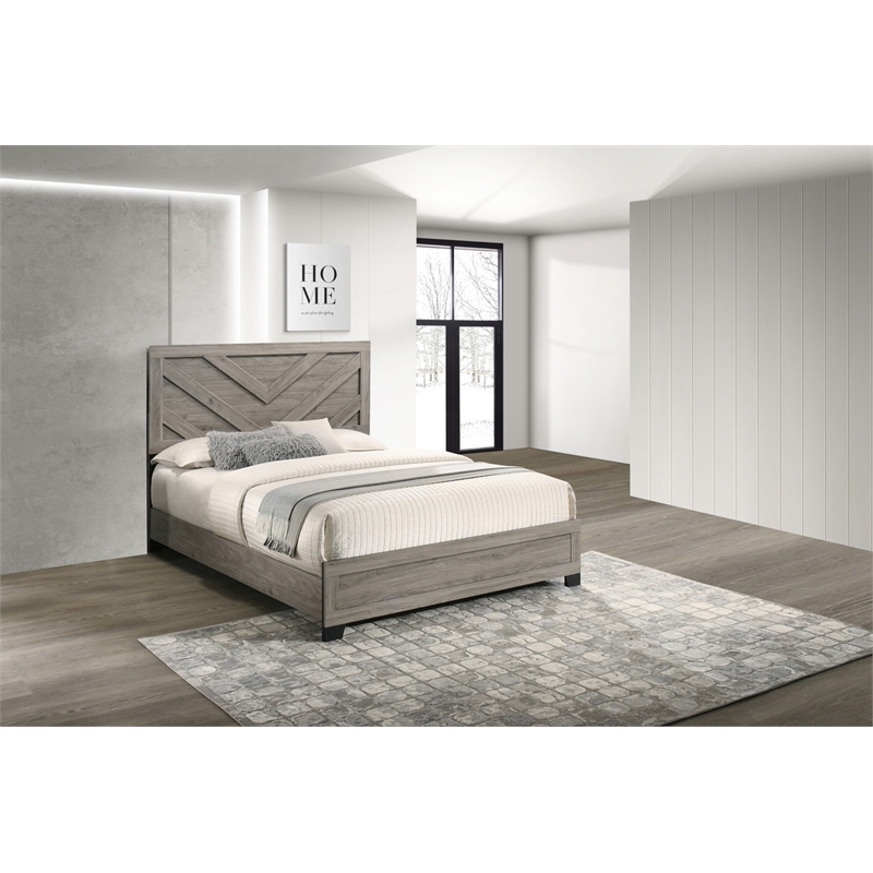 Best Quality Furniture Light Gray Wood Queen Size Panel Bed