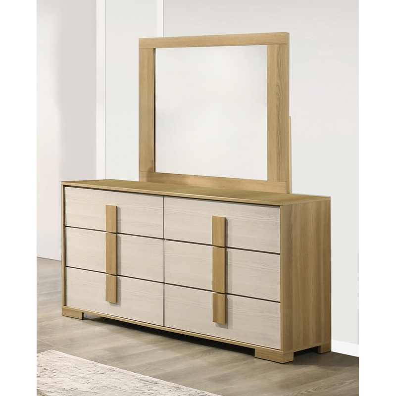Best Quality Furniture Natural Wood Colored 6 Drawer Dresser with Mirror