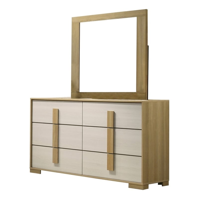 Best Quality Furniture Natural Wood Colored 6 Drawer Dresser with Mirror