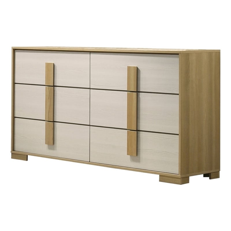 Best Quality Furniture Natural Wood Colored 6 Drawer Dresser with White Panels