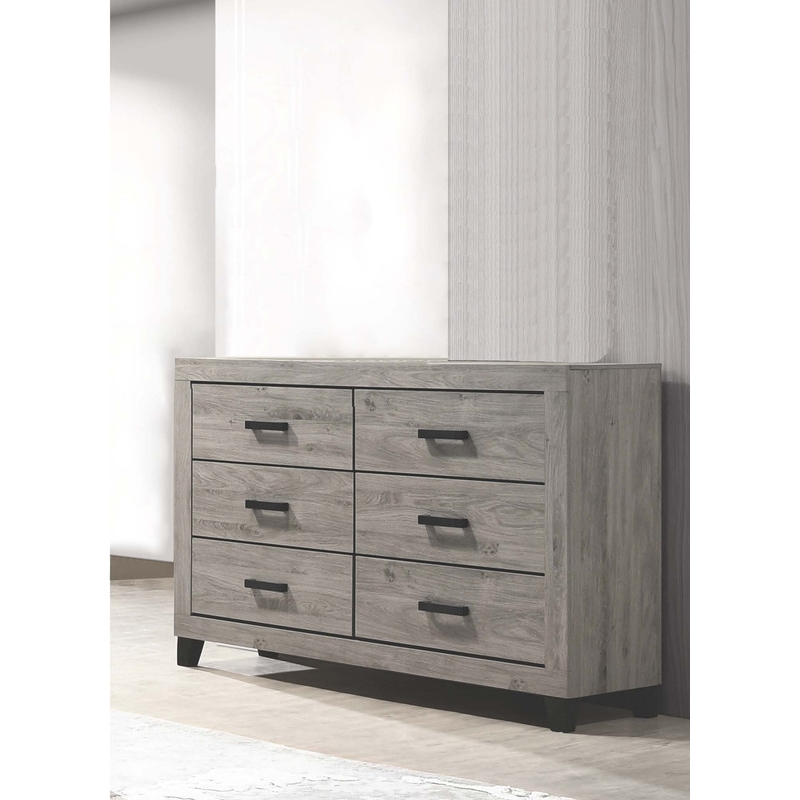 Best Quality Furniture Light Gray Wood 6 Drawer Double Dresser